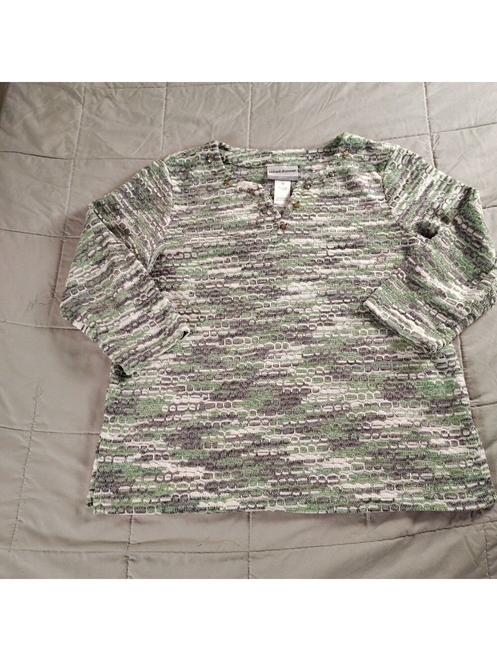 Alfred Dunner Petite PS Green and Gray Textured Sweater with